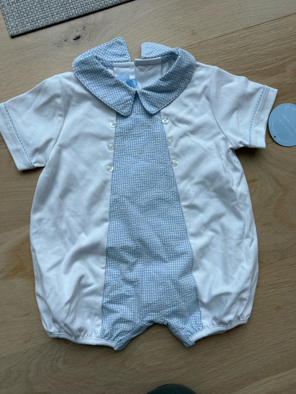 Little English White Polo with Light Blue Textured Placket 18 Months NWT